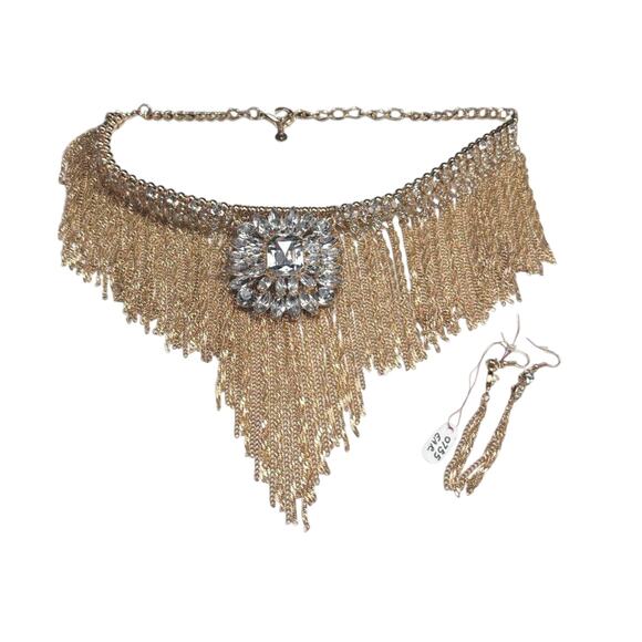 Rhinestone Fringe Statement Choker Set – Burning Man, NYE, Drag - Picture 1 of 4